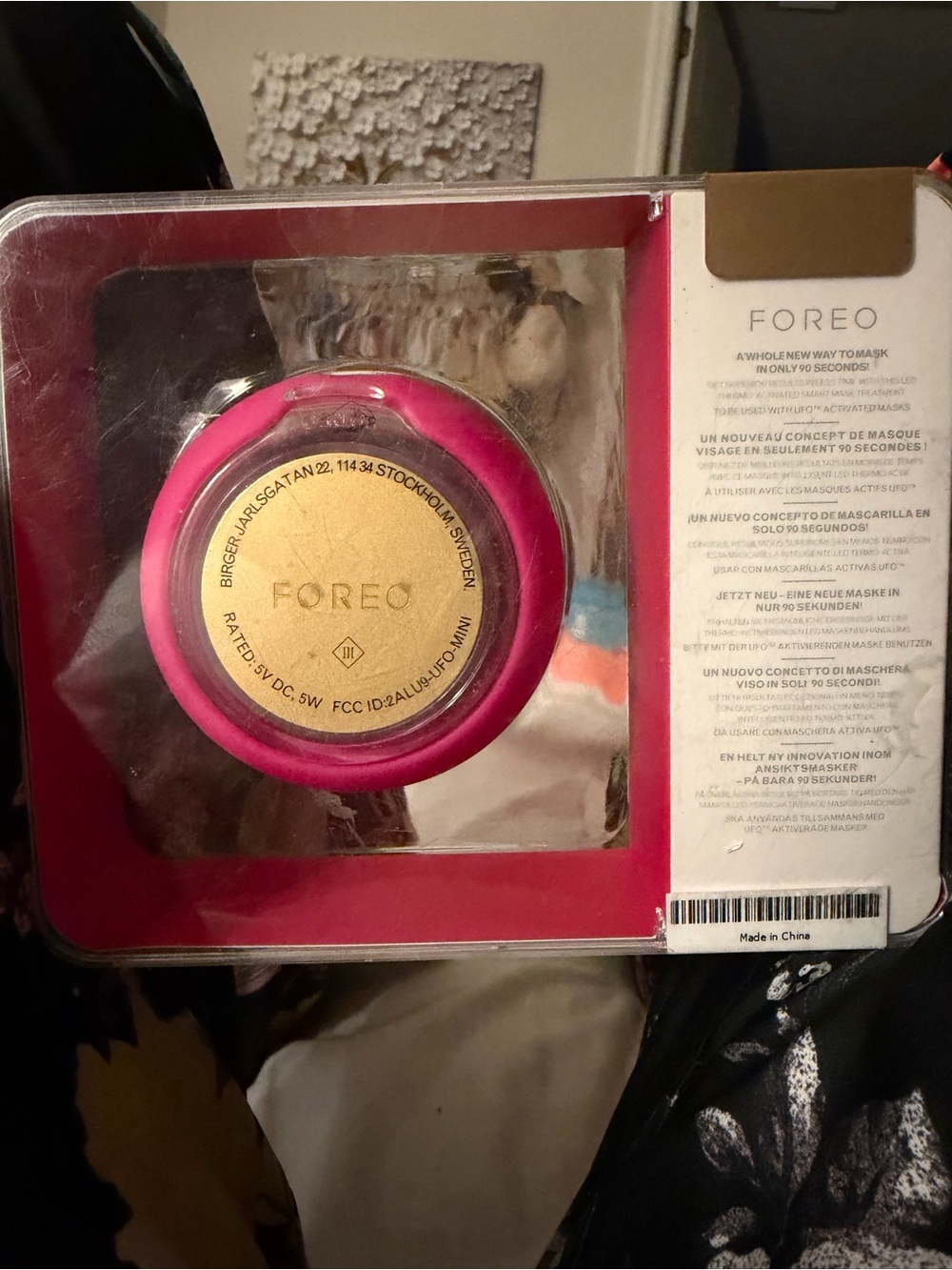 FOREO Mini Facial Cleansing Device in Bright Pink with Gold Accent